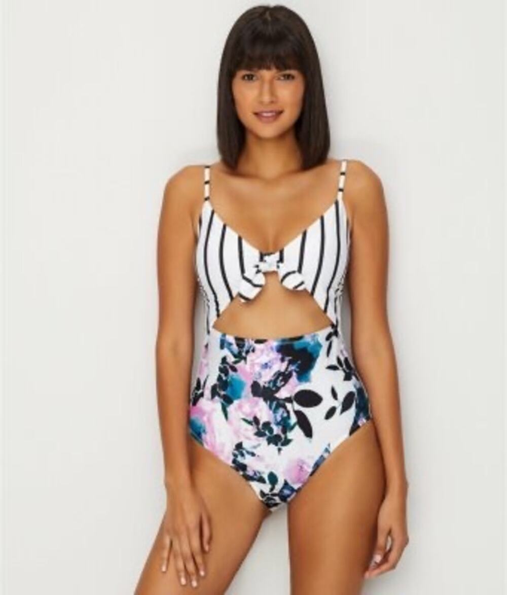 ModCloth Floral and Stripe Cut-out One-piece Swimsuit Small NWOT